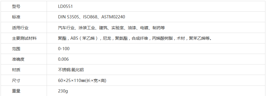 肖氏硬度計D型參數