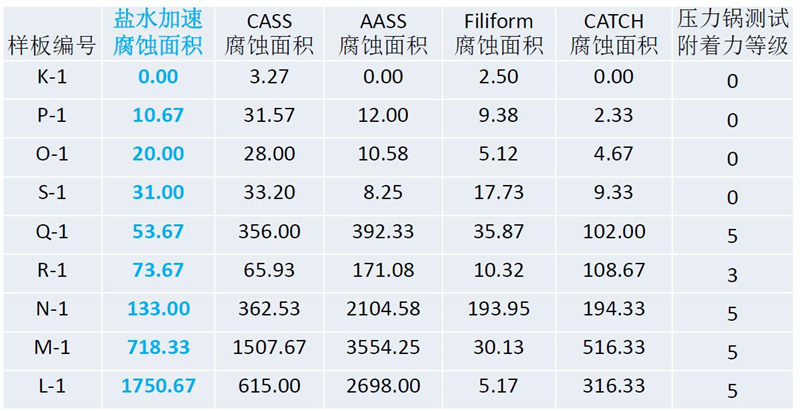 汽車車身鋁合金板材複合塗層加速腐蝕試驗樣板測試結果