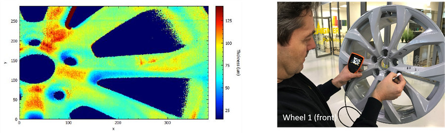 塗魔師3D Inline測量鋁輪轂上的粉末塗料厚度