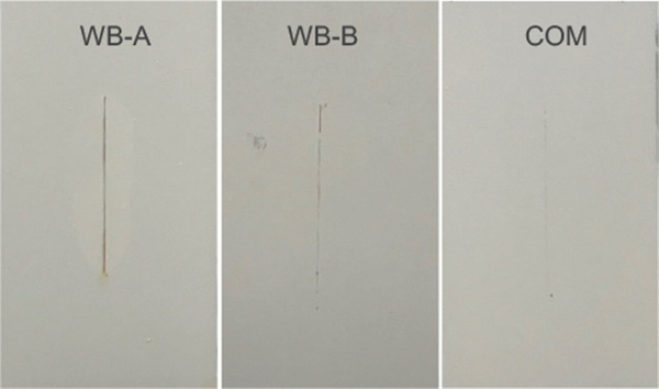 圖10 顯示了 MC #1、MC #2 和 MC #3 係統在鹽霧試驗約1000 小時後應用於(yu) 不鏽鋼基材的麵板圖像。三個(ge) 係統均未觀察到起泡或分層。