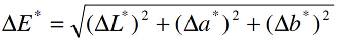 三個(ge) 測量坐標L*、a*和b*轉換為(wei) L*、C*和h坐標以及△E值公式