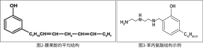 圖2-腰果酚的平均結構;圖3-苯丙氨酸結構示例