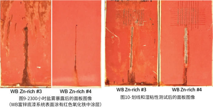 圖9-2300小時鹽霧暴露後的麵板圖像;圖10-劃線和濕粘性測試後的麵板圖像
